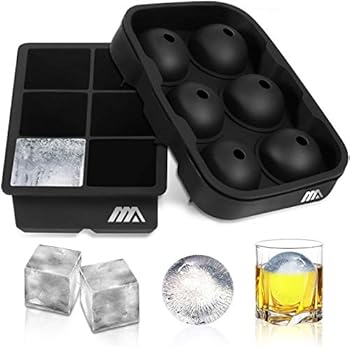 Adoric Ice Cube Trays Silicone Set of 2, Sphere Round Ice Ball Maker and Large Square Ice Cube Mold for Chilling Burbon Whiskey, Cocktail, Beverages and More