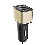 Car Charger, Rock® 4.8A 3 USB Ports Metal Shell LED Light Raid Car Charger Auto Adapter for iPhone 6s/6s Plus/6/6Plus/5s/5, iPad, Samsung Galaxy, Nexus, Smart Phones, Tablets and More - Gold