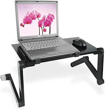 Usmascot Desk Laptop Stand for Bed and Sofa, Aluminum Foldable Cozy Desk Portable Adjustable Laptop Table Stand Up/Sitting with Big CPU Cooling Fans and Mouse Pad (Black)