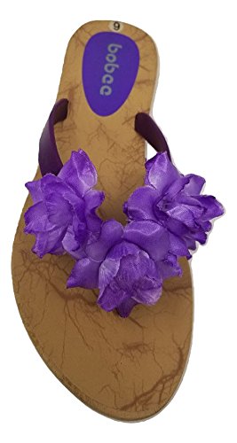 Women's Hawaiian Floral Strap Summer Beach Thong Flip Flops Slippers Sandals (9, Purple)