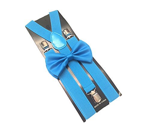 Light Blue Mens Bowtie Set Youth Bow Tie and Suspenders for Men Clip Suspenders