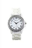 Women's Rhinestone-accented White Large Face Silicone Watch