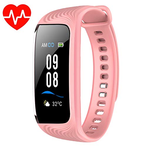 BuTure Fitness Tracker, Pedometer for Walking, Heart Rate Monitor, Fitness Tracker Watch IP67, Sleep Monitor for Exercising and All Day Wear Compatible with iPhone & Android (Pink)
