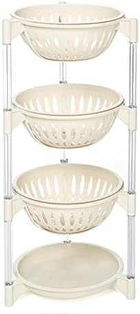 Everyfit Kitchen Vegetable Shelf Storage Shelf Plastic Storage Rack Storage Basket of Fruits and Vegetables Multi-Layer Floor Glove Frame Corner Storage Racks Living Room Bathroom Shelf (Khaki)