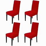 Awland Dining Chair Slipcovers Protector Removable Short Stretch Spandex Dining Room Banquet Chair Seat Cover for Kitchen Bar Hotel and Wedding Ceremony 4PCS - Red