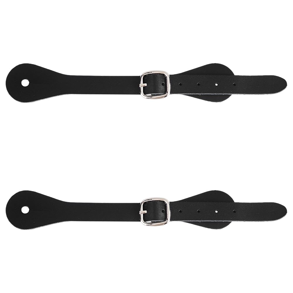 GORGECRAFT 2PCS Single Ply Spur Straps Black Genuine Leather Western Adjustable Cowboy Boots Band 7-10 Inch Detachable Buckle Shoelace Ankle Shoe Strap Belt for Men Women Horse Riders High Boots