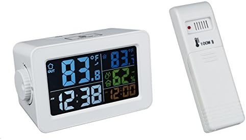 EWTTO Digital Alarm Clock,Thermometer Monitor with Colorful LCD Display Indoor Outdoor Temperature Humidity Wireless Sensor USB Charging Port for Home Kitchen Office