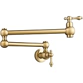 RALANDA Brass Pot Filler Faucet Gold, Dual Valve Wall Mount Pot Filler Faucet, Potfiller, Two Handles Strechable Double Joint Swing Arms