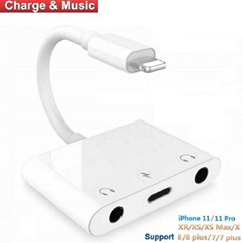 Dual 3.5mm Headphone Jack Adapter (3 in 1) Audio Charging Splitter Compatible for iPhone 11/11pro/11 mas/Xs/XS Max/XR/X / 7/7 P/8/8 P Support to Music and Charge Suitable for 10-12.1 System Above