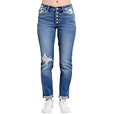 Judy Blue Mid Rise Button Fly Boyfriend Jeans- Ivory Gem
