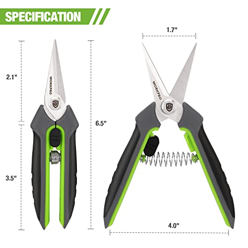 WORKPRO 2 Packs Pruning Shears, 6.5” Gardening Scissors Snips Clippers with Precision Blades, Hand Pruner Set with Sheath