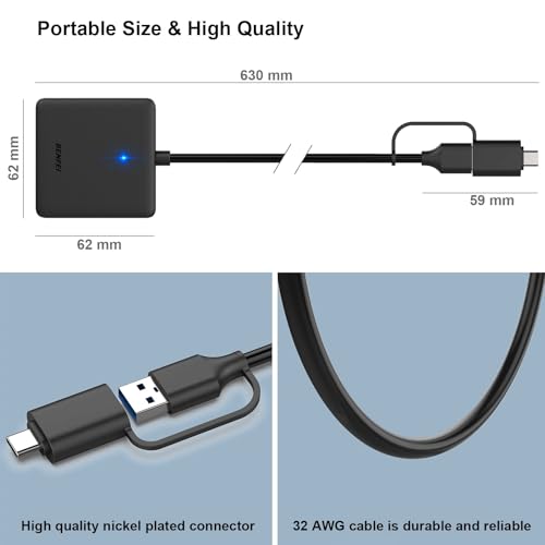 Memory Card Reader, BENFEI 4in1 USB 3.0 and USB-C to SD Micro SD MS CF Card Reader Adapter, 4 Cards Simultaneously Read and Write, Compatible with iPhone 15 Series, MacBook Pro/Air 2023, and More