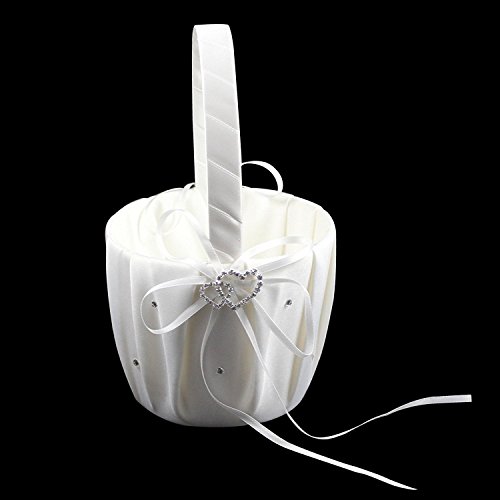 Youzpin 4Pcs Romantic Wedding Ceremony Party Favor Sets, Rhinestone Stain Ribbon Wedding Ring Pillow+ Girls Flower Basket +Guest Book + Pen for Elegant Wedding Party