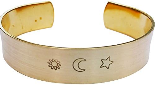 Sun Moon Star Brass Cuff Bracelet - Wanderlust - Hand Stamped - Moon Child 1/2" Wide