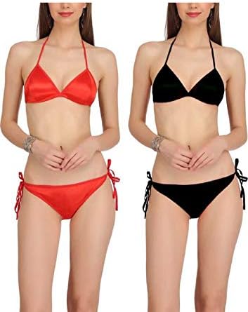 BOLDNYOUNGBikini Set Combo for Women, Black and Red, Combo of 2