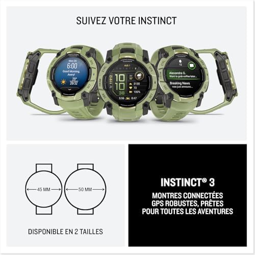 Instinct 3, AMOLED (édition limitée)- Montre GPS Robuste et connectée – Vert Sauge avec Bracelet Silicone Vert Sauge – Boîtier 50 mm
