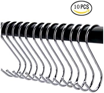 Premium Larger Round S Shaped Stainless Steel Hanging HooksSet With 10 Hooks - Ideal for Kitchen, Bathroom, Bedroom and Office (Larger)