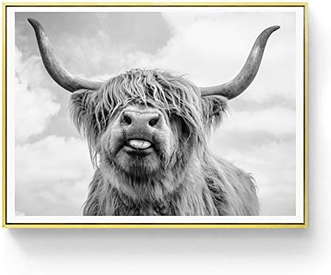 Highland Cow Cattle Wall Canvas Art Nordic Animal Painting Poster and Prints (artwork 1,80x120cm)