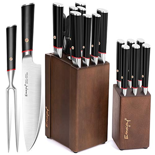 Emojoy Knife Set, 16Piece Kitchen Knife Set with Block and Serrated