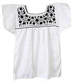 Liliana Cruz Embroidered White Peasant Blouse with Solid Color Embroidery