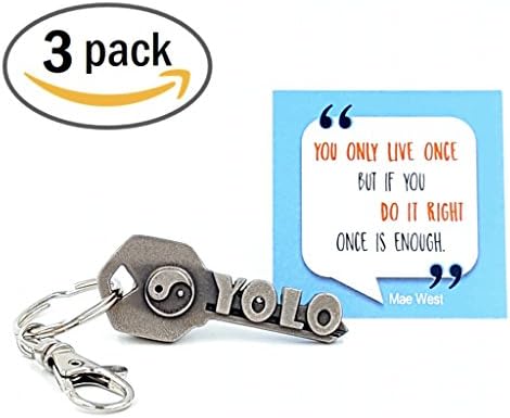 3-PACK key2Bme YOLO key - you only live once yin yang keychain &amp; inspirational quote - the cute cool fun unique small no regrets gift under $10 for giving kids teen friends girls women sister coworker