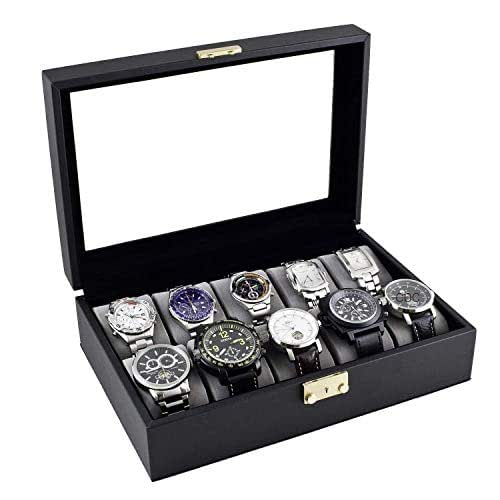 Personalized Black Watch Box Holds 10 Watches (up to 52mm