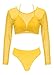 Meyeeka Mesh Long Sleeve Rash Guard Swimsuits 3 Pcs Bikini Set Swimwear for Women L Yellow