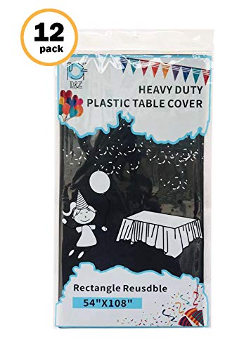 D&Z 12 Pack Black Plastic Tablecloth Rectangle 54" X 108" Heavy Duty Disposable Table Cover for Party Birthday Wedding Thanksgiving Christmas