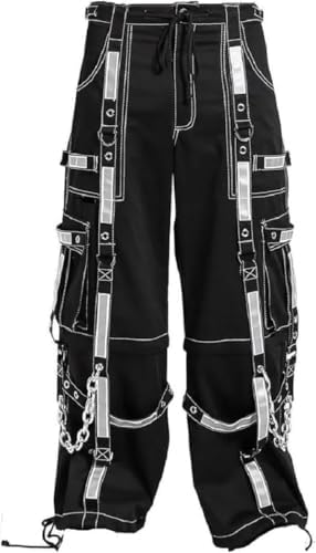 Men's Gothic Bondage Zipp Off Pants/Black & Yellow Skull Hunter