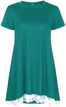Candiye Womens Pullover Mini Dress Casual Short Sleeve A-Line Lace Trim Stitch T-Shirts Green L
