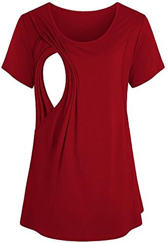 HIRIRI Women Maternity Nursing Breastfeeding Pregnant Short Sleeve Solid Shirt Top Blouse