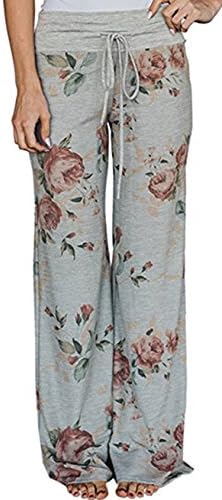 Sexymee Women's Comfy Stretch Floral Print Drawstring Long Wide Leg Lounge Pants