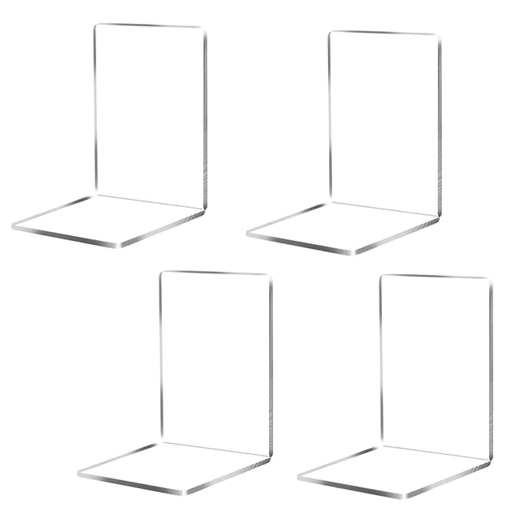 katmerio Pack of 4 Clear Acrylic Bookends for Shelves, Transparent Bookends, Transparent Decoration, Suitable for School, Home, Office, Library, Bedroom and Desk Organisation