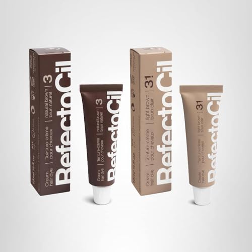 RefectoCil Cream Hair Dye 2-Pack - Professional Hair Tint for Long-Lasting Color - Natural Brown (3) + Light Brown (3.1)