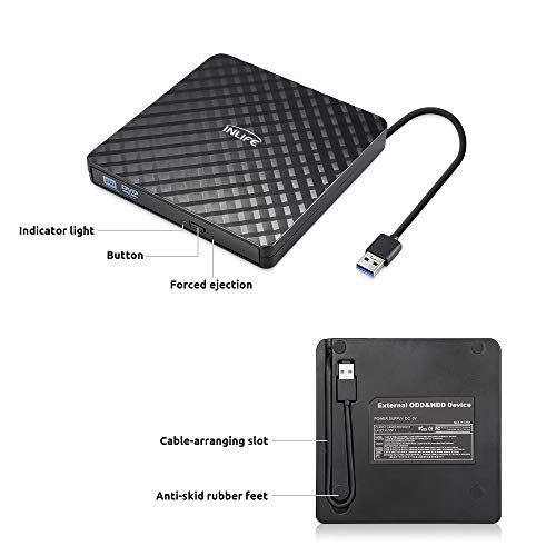 External CD Drive, InLife USB 3.0 Portable DVD Drive,+/-RW Drives/Writer/Rewriter/Burner High Speed Data Transfer for Mac OSX Laptops Desktops Notebooks Windows7/8/10 - Thumbnail 2