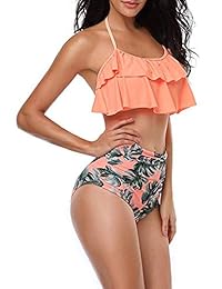 Ovet Bikini Traje de baño para dama, traje de baño de dos piezas con parte superior de bikini de volantes retro