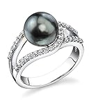 THE PEARL SOURCE 9-10mm Genuine Black Tahitian South Sea Cultured Pearl Tessa Ring for Women