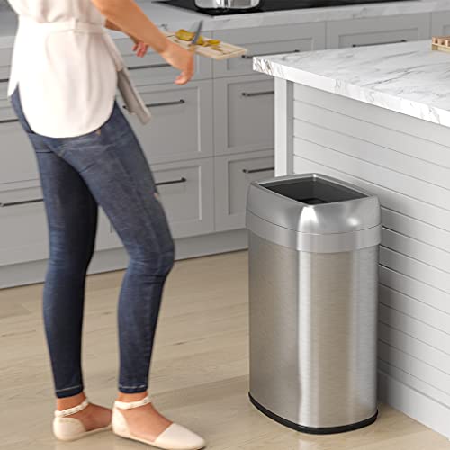 iTouchless 13 Gallon Oval Trash Can and Recycle Bin Large 12Inch Dual