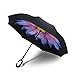 Procella Inverted Umbrella, Large Windproof Double Layer Canopy, Reverse Umbrellas for Car, Rain, Sun and Outdoor Use, Hands-Free C-Shaped Handle, UV Protection, Purple Flower Design
