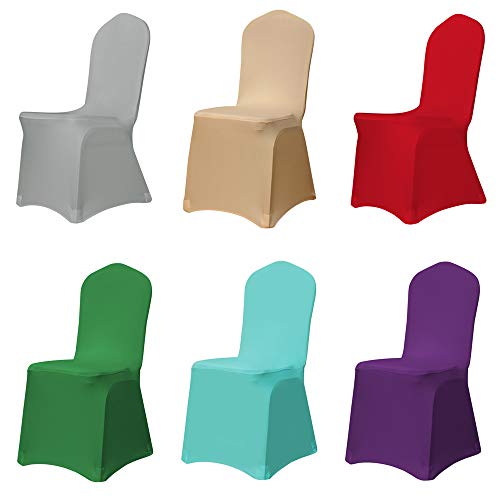 Desirable Life Pack of 10 Removable Spandex Stretch Dining Chair Cover Slipcover Protector for Party Wedding Banquet Celebration, Multi Colors for Choice