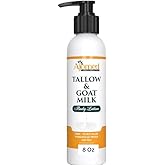 Tallow & Goat Milk Body Lotion for Sensitive Skin, Organic moisturizing Lotion - Soothes Dry skin, Goat Milk face and body Moisturizer - Handmade Tallow for skin cream (8 OZ, Lavender Vanilla)
