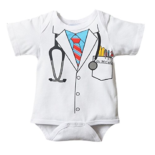 Hooyi Doctor Costumes White Baby Bodysuit Boys Clothes Short Sleeve Romper