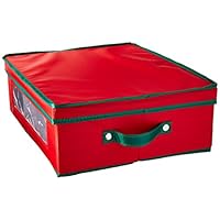 Household Essentials 538RED Holiday China Dinnerware Storage Chest for Coffee Mugs | Removable Lid | Red Canvas with Green Trim