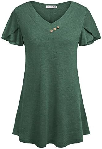 Sixother Summer Shirts for Leggings, Loose Fit A Line Blouse for Women V Neck Flattering Tunic Shirt for Juniors Plus Size Casual Woman's Tops for Vacation Green M-2XL