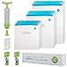 Sous Vide Vacuum Sealer Bags Kit | 15 Reusable Food Saver Storage Bags, 1 Hand Air Pump, 2 Sealing Clips and 2 Bag Clips | 100% BPA-Free | For Anova and Joule Cookers/Fridge and Freezer