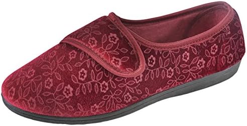 WOMENS LUXURY COMFORT SLIPPERS WIDE FIT Hook And Loop OR GUSSET VELVET ROSE MULES LADIES SHOES SIZE 3-8