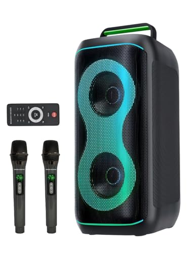 GKD61 Karaoke Machine for Adults with 2 Wireless UHF Microphones, 400W Peak Power Karaoke System with Dual 6.5'' Subwoofers, Portable Party Bluetooth Speaker with RC, Bass & Treble Control for Outdoor