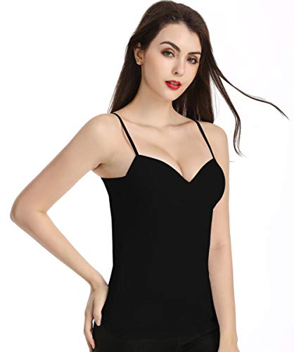 Womens Tank Tops with Built in Bra Adjustable Spaghetti Strap Camisole Black Large