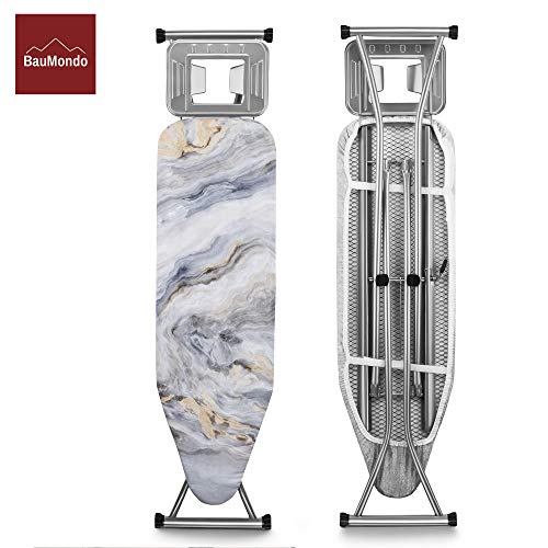 BAUMONDO Ironing Board, Adjustable Height, 4-Leg, 43.3''x13'' Board with Ironing Rest