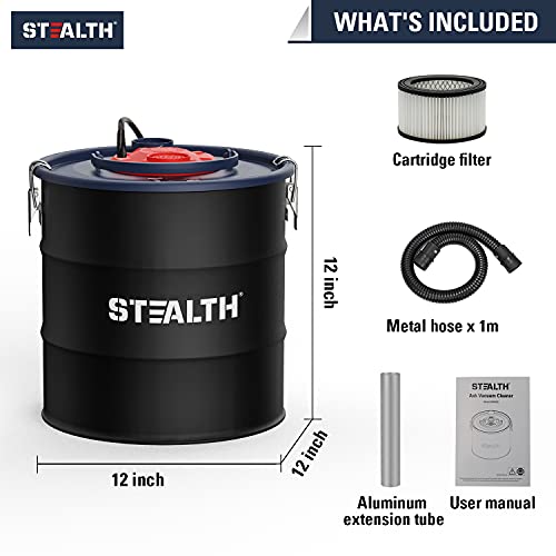 STEALTH 4.8 Gallon Ash Vacuum, Portable Ash Vac with Powerful Suction